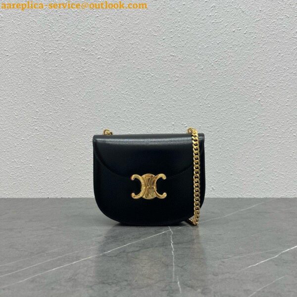 Replica Celine Besace Clea Chain Bag in Black Shiny Calfskin 24