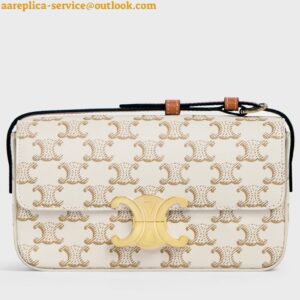 Replica Celine Claude Shoulder Bag in White Triomphe Canvas