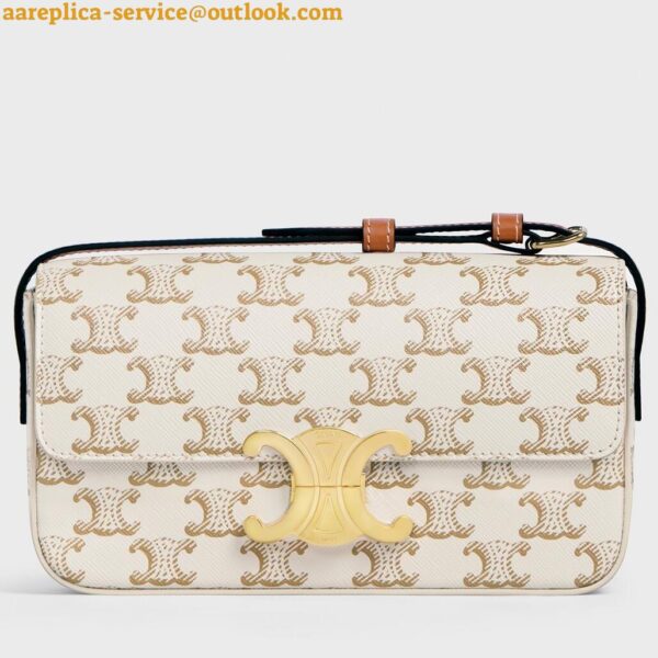 Replica Celine Claude Shoulder Bag in White Triomphe Canvas 3