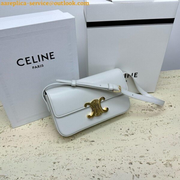 Replica Celine Claude Shoulder Bag in White Triomphe Canvas 6