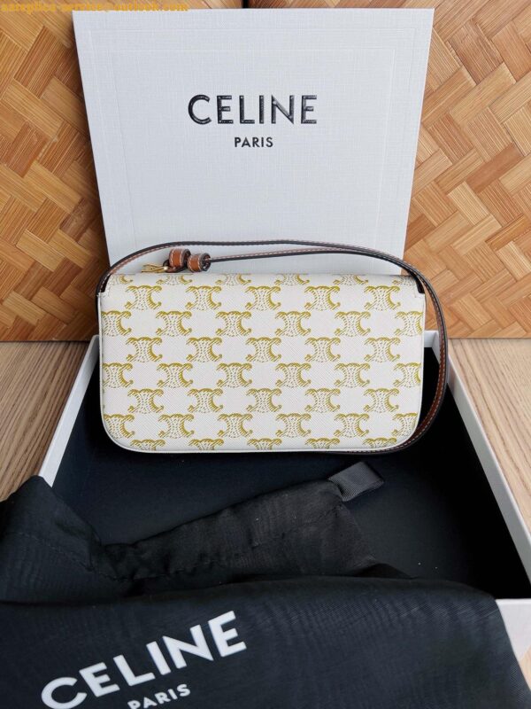 Replica Celine Claude Shoulder Bag in White Triomphe Canvas 16