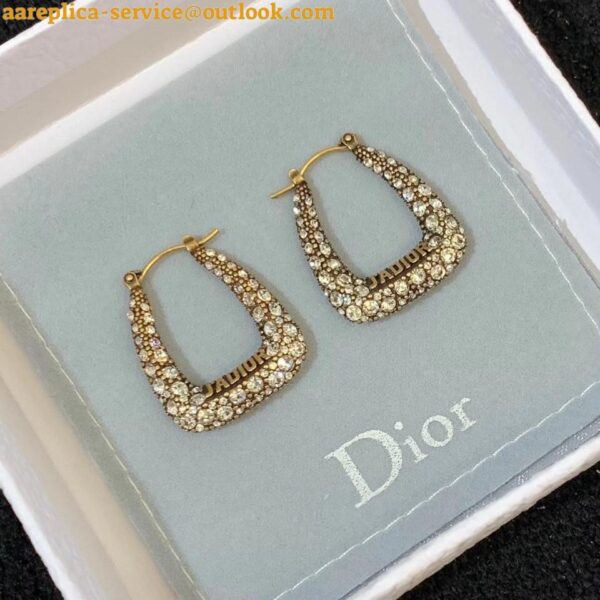 Replica Dior J'Adior Hoop Earrings In Antique Gold Metal and Crystals 5