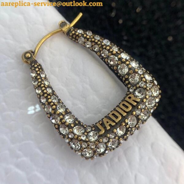 Replica Dior J'Adior Hoop Earrings In Antique Gold Metal and Crystals 8