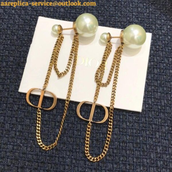 Replica Dior Tribales CD Earrings In Antique Gold-Finish Metal and Pearls 8