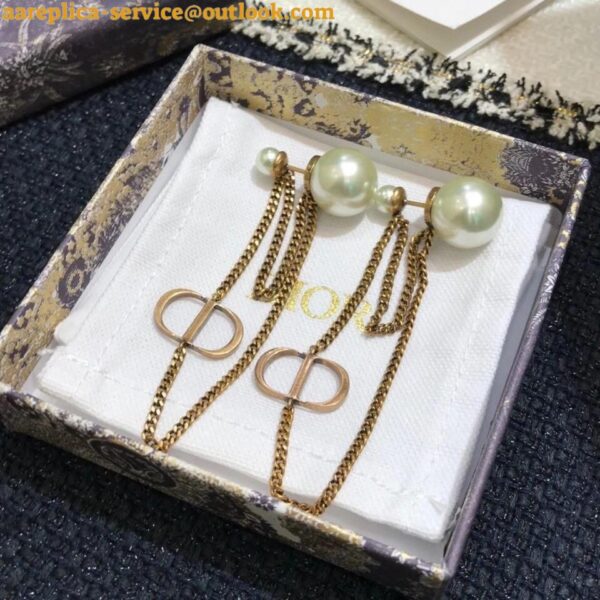 Replica Dior Tribales CD Earrings In Antique Gold-Finish Metal and Pearls 9