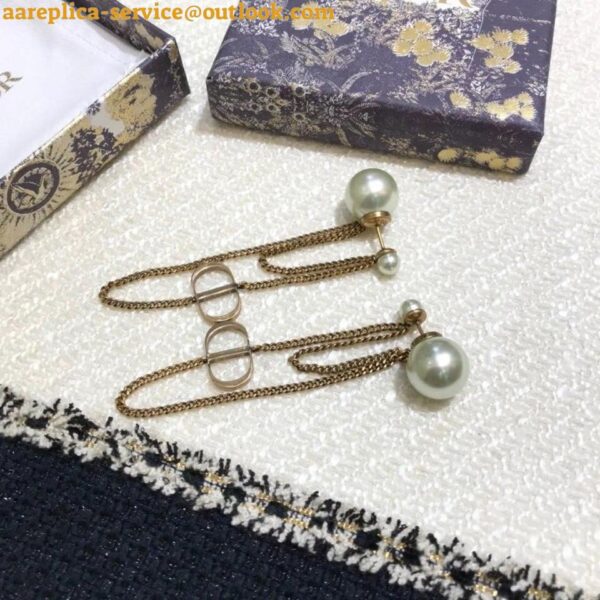 Replica Dior Tribales CD Earrings In Antique Gold-Finish Metal and Pearls 10