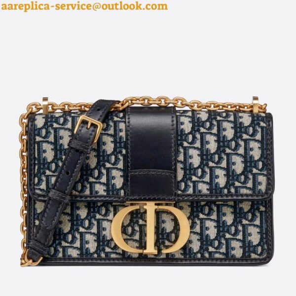 Replica Dior 30 Montaigne Bag with Chain in Blue Oblique Jacquard 3