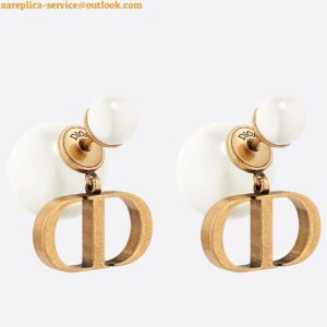 Replica Dior Tribales Earrings In Antique Gold-Finish Metal and White Resin Pearls