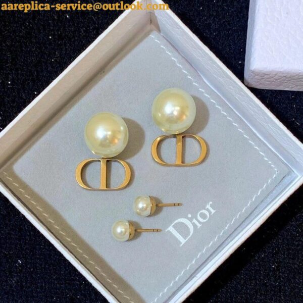 Replica Dior Tribales Earrings In Antique Gold-Finish Metal and White Resin Pearls 5