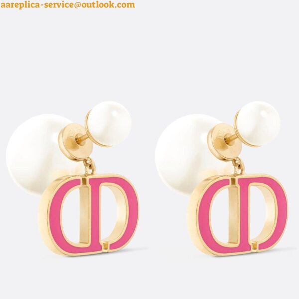 Replica Dior Tribales Earrings in Metal and White Pearls with Rani Pink Lacquer