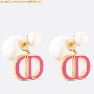 Replica Dior Tribales Earrings in Metal and White Pearls with Rani Pink Lacquer 2