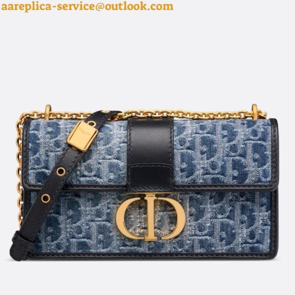 Replica Dior 30 Montaigne East-West Bag with Chain in Blue Denim Oblique Jacquard 3