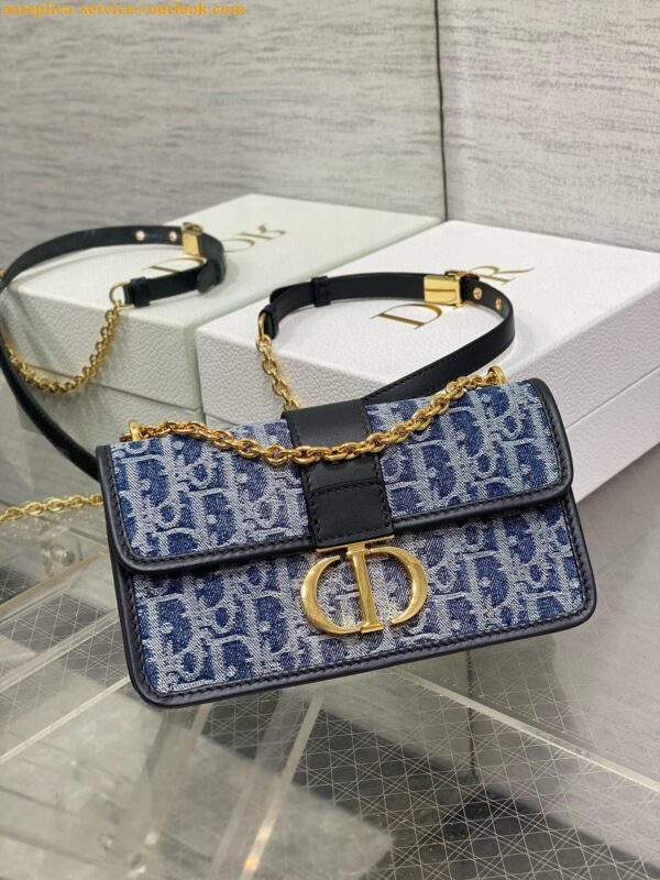 Replica Dior 30 Montaigne East-West Bag with Chain in Blue Denim Oblique Jacquard 13