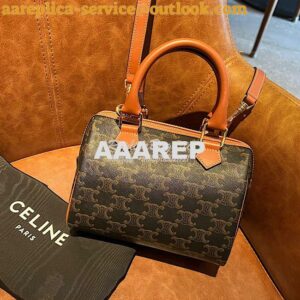 Replica Celine Small Boston In Triomphe Canvas And Calfskin Tan 197582 2