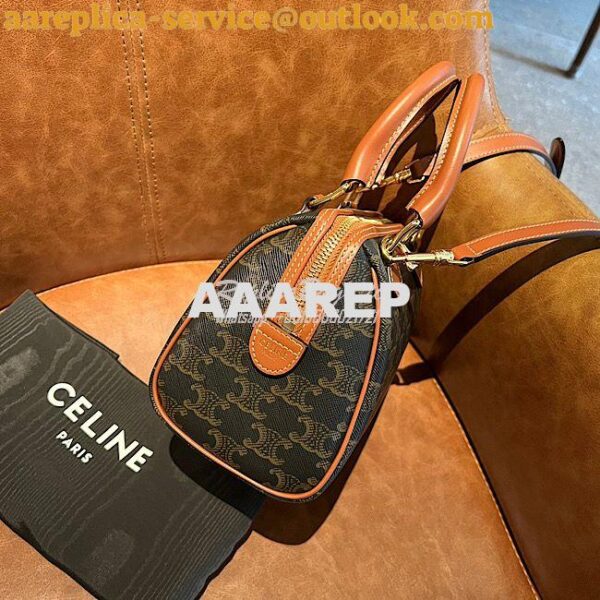 Replica Celine Small Boston In Triomphe Canvas And Calfskin Tan 197582 3