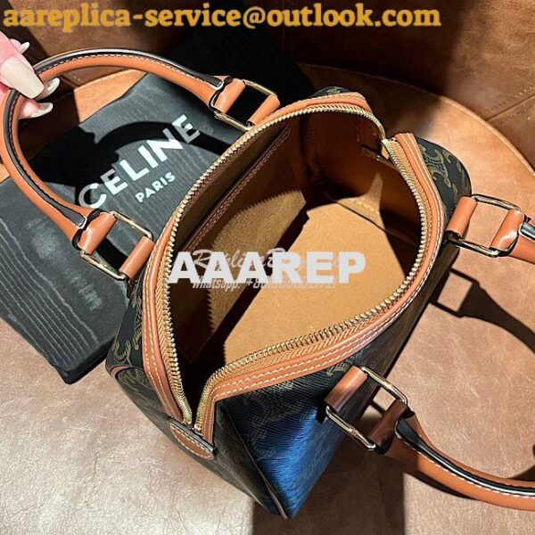 Replica Celine Small Boston In Triomphe Canvas And Calfskin Tan 197582 7