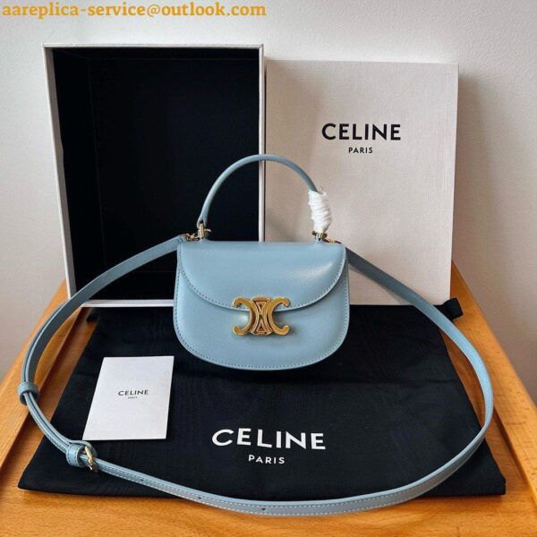 Replica Celine Mini Besace Clea Bag in Pale Blue Calfskin 10