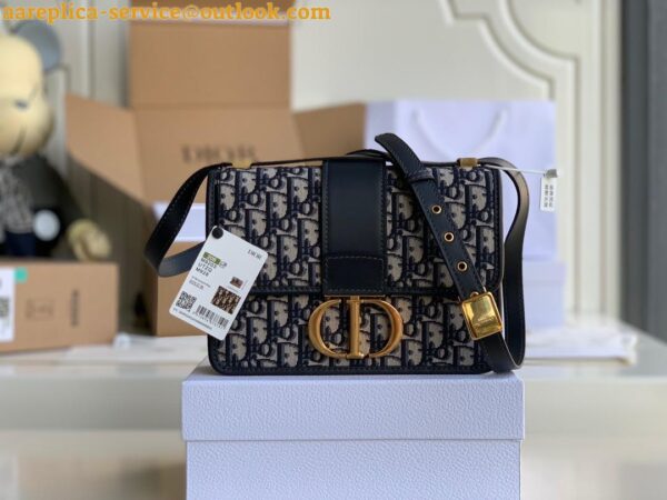 Replica Dior 30 Montaigne Medium Bag In Blue Dior Oblique Jacquard 6