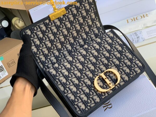 Replica Dior 30 Montaigne Medium Bag In Blue Dior Oblique Jacquard 9