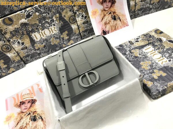 Replica Dior 30 Montaigne Medium Bag In Grey Ultramatte Grained Calfskin 9