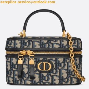 Replica Dior 30 Montaigne Mini Vanity Case in Blue Oblique Jacquard