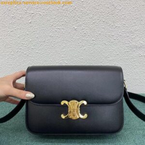 Replica Celine Triomphe Medium Bag In Black Smooth Calfskin 2