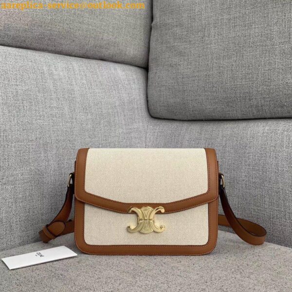 Replica Celine Triomphe Medium Bag In Textile and Calfskin 5