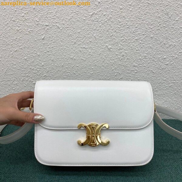 Replica Celine Triomphe Medium Bag In White Smooth Calfskin 5