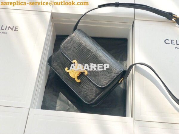 Replica Celine Teen Triomphe Bag in Lizard 188424 Black 4