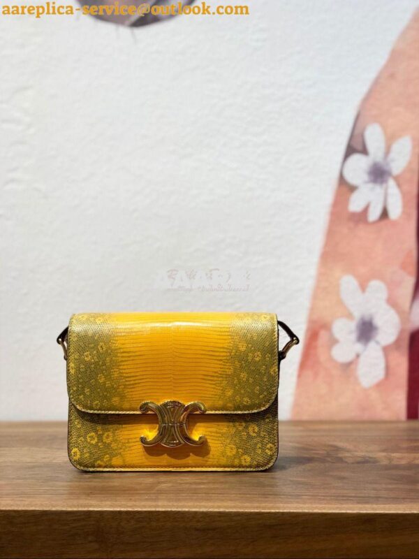 Replica Celine Teen Triomphe Bag in Lizard 188424 Yellow 3