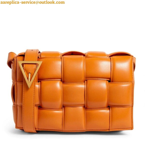 Replica Bottega Veneta Padded Cassette Bag In Orange Intrecciato Lambskin