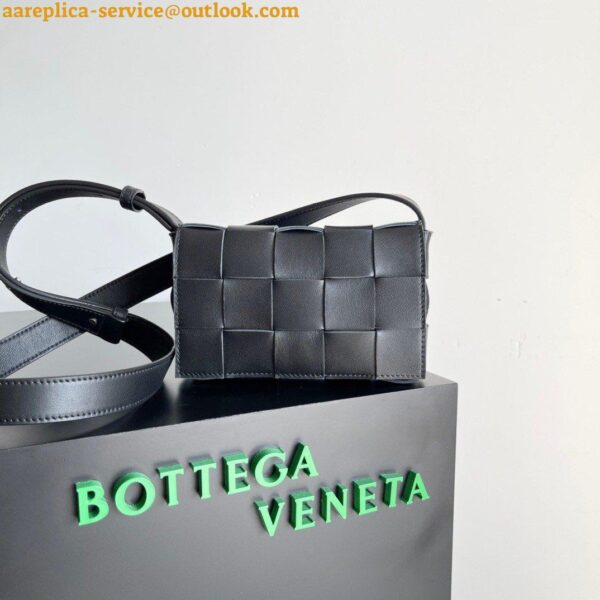 Replica Bottega Veneta Small Cassette Bag In Black Intrecciato Lambskin 3