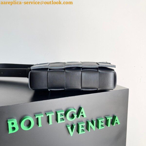 Replica Bottega Veneta Small Cassette Bag In Black Intrecciato Lambskin 4