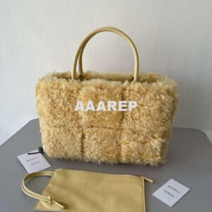 Replica Bottega Veneta BV 652867 Arco Tote Intreccio shearling Light Yellow 2