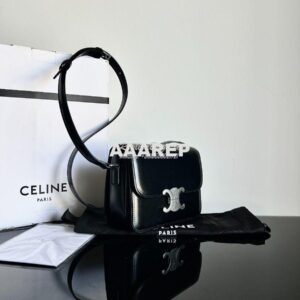 Replica Celine Triomphe Bag Shiny Calfskin Black with Silver Hardware 2