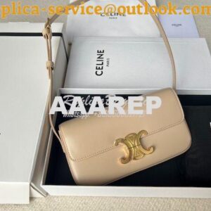 Replica Celine Triomphe Shoulder Bag In Shiny Calfskin 194143 Light Be