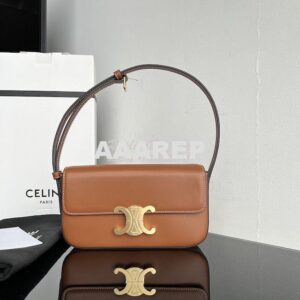 Replica Celine Triomphe Shoulder Bag In Shiny Calfskin 194143 Tan 2