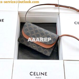 Replica Celine Wallet On Strap In Triomphe Canvas And Smooth Lambskin