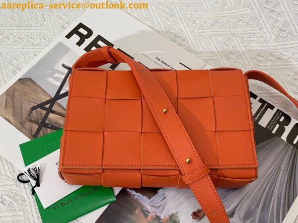 Replica Bottega Veneta Cassette Bag In Orange Intreccio Lambskin 9