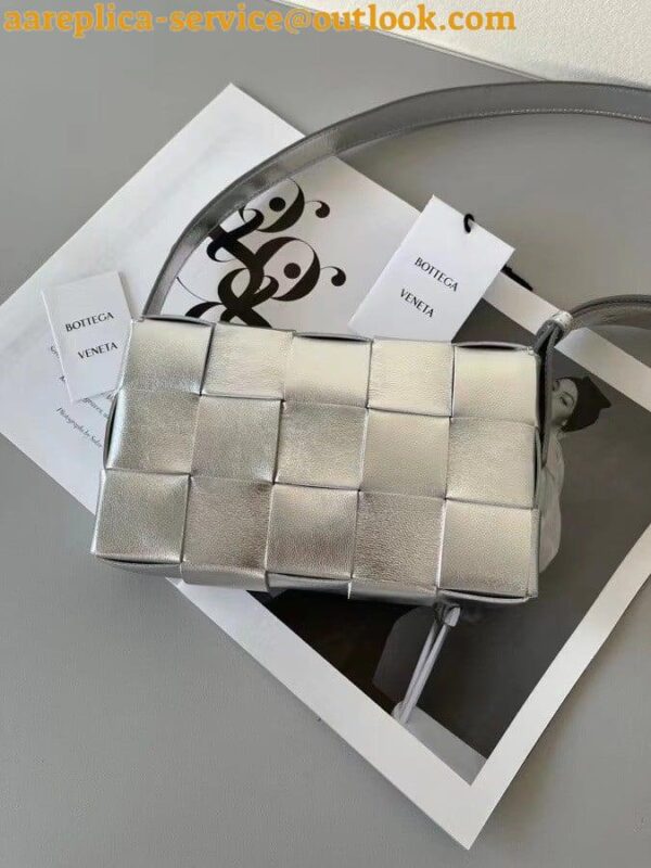 Replica Bottega Veneta Cassette Bag In Silver Intreccio Lambskin