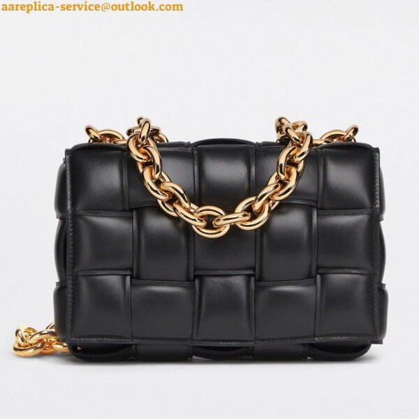 Replica Bottega Veneta Chain Cassette Bag In Black Intrecciato Lambskin 3