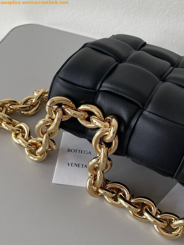 Replica Bottega Veneta Chain Cassette Bag In Black Intrecciato Lambskin 4