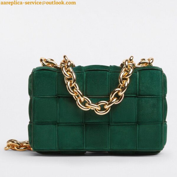 Replica Bottega Veneta Chain Cassette Bag In Green Intrecciato Suede Calfskin 3