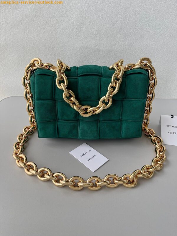 Replica Bottega Veneta Chain Cassette Bag In Green Intrecciato Suede Calfskin 3