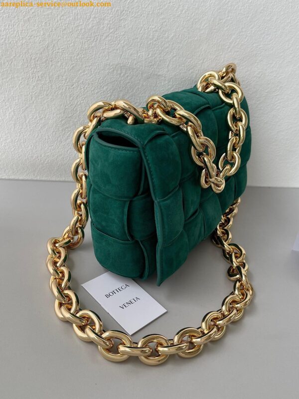 Replica Bottega Veneta Chain Cassette Bag In Green Intrecciato Suede Calfskin 6