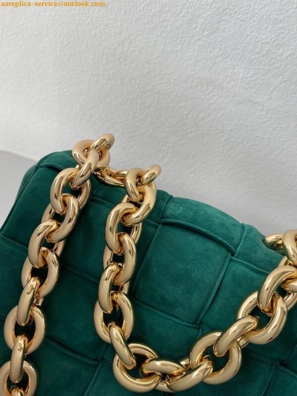 Replica Bottega Veneta Chain Cassette Bag In Green Intrecciato Suede Calfskin 11