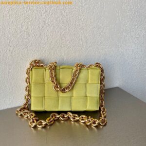 Replica Bottega Veneta Chain Cassette Bag In Kiwi Intrecciato Suede Calfskin 2