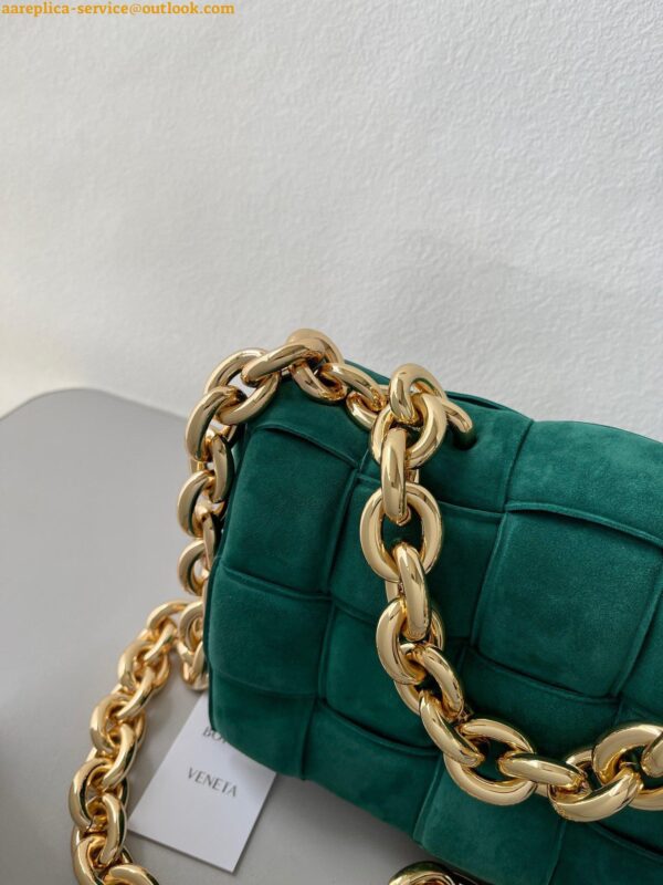 Replica Bottega Veneta Chain Cassette Bag In Green Intrecciato Suede Calfskin 12