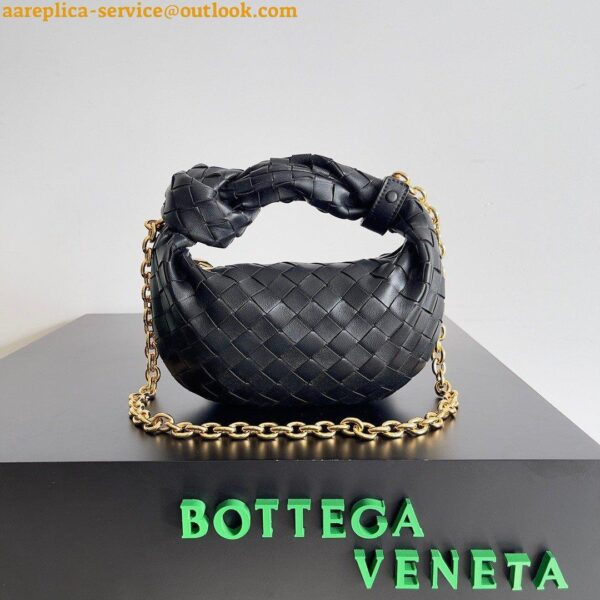 Replica Bottega Veneta Mini Jodie Chain Bag In Black Intrecciato Lambskin 2