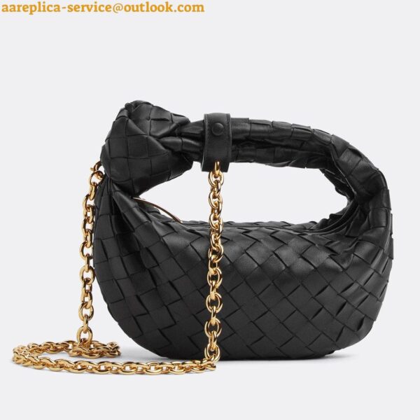 Replica Bottega Veneta Mini Jodie Chain Bag In Black Intrecciato Lambskin 7